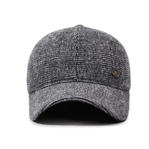 Men Winter Baseball Cap Woolen Plaid Thermal Windproof Peaked Hat With Ear Flaps Outdoor Adjustable