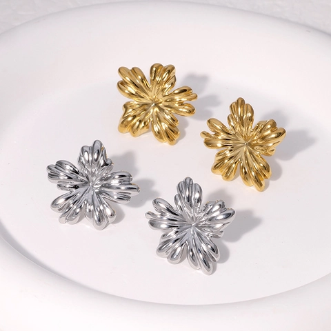 Pendientes De Botón De Flor Acero Inoxidable Chapado En Oro De 18K Diseño De Pétalos Dulces Joyas Regalo Para Mujer