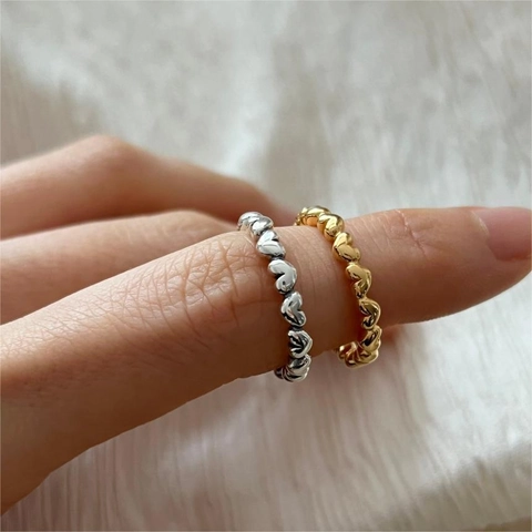 Anello Cuore In Argento Sterling 925 Piccoli Cuori Continui Gioielli Di Moda Semplici Vintage Per Donne