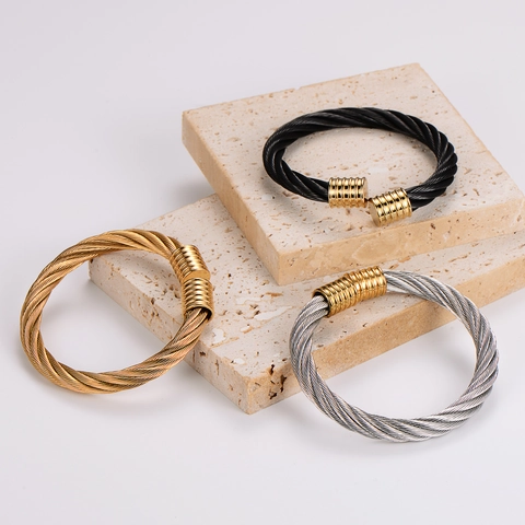 304 Stainless Steel Cable Wire Cuff Bangle Bracelet For Men Twisted Minimalist Fashion Open Jewelry Accessory