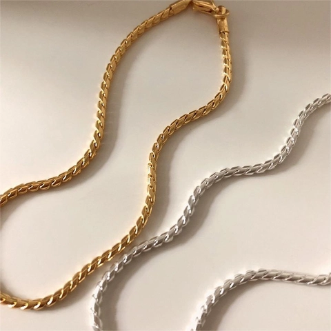 Bracciale In Argento Sterling S925 Minimalista Elegante Gioielli Con Catena A Fune In Osso Di Serpente Geometrico