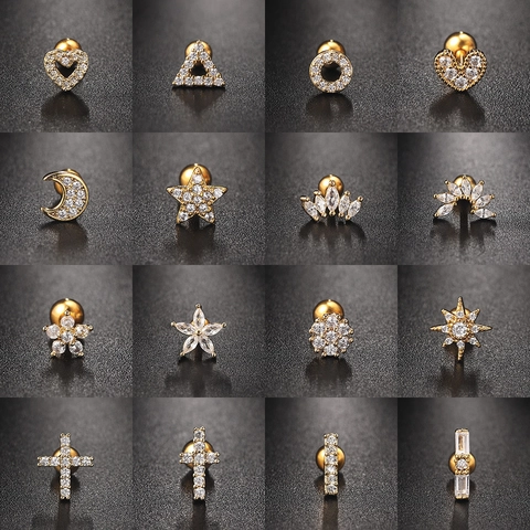 Boucles D'oreilles Cartilage En Zircon Cuivre Piercing Helix Bijoux Fermoir À Vis Géométrique Mode Pour Femmes