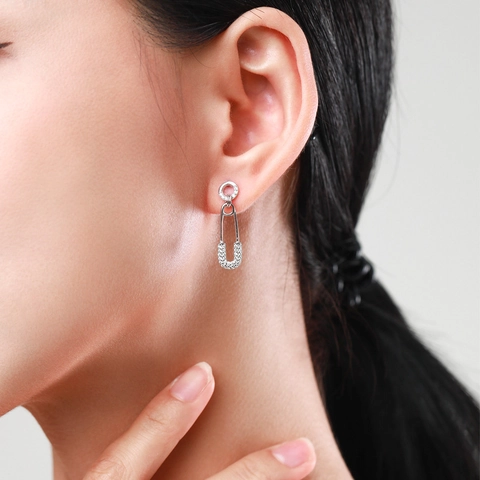 Orecchini A Spilla Di Sicurezza Argento Sterling 925 Zirconia Pavé Stile Punk Minimalista Per Donne