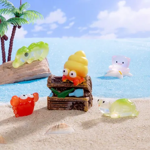 Mini Statuette Animali Marini Resina Decorazioni Micro Paesaggio Per Scena Spiaggia Fai Da Te Creature Marine Cartone Animato Ornamenti Scrivania