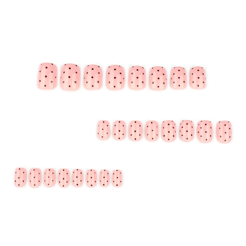 Pink Polka Dot Press On Nails Simple Short Squoval Shape Glossy French Style False Nails For Women