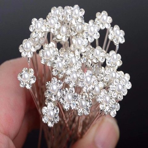 Épingles À Cheveux En Forme De U En Alliage Strass Cristal Künstliche Perle Fleur Mariage Mariée Demoiselle D Honneur Élégant Décoratif