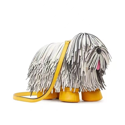 Borsa Tracolla Forma Cane Frange Creativa Nappina Cucciolo Borsa Spalla PU Pelle Stile Animale Divertente Per Donne