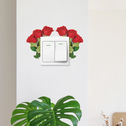 Adesivo Interruttore Luce Rosa Rossa PVC Vetrofanie Da Muro Rimovibili Decorazione Casa Creativa Soggiorno Camera