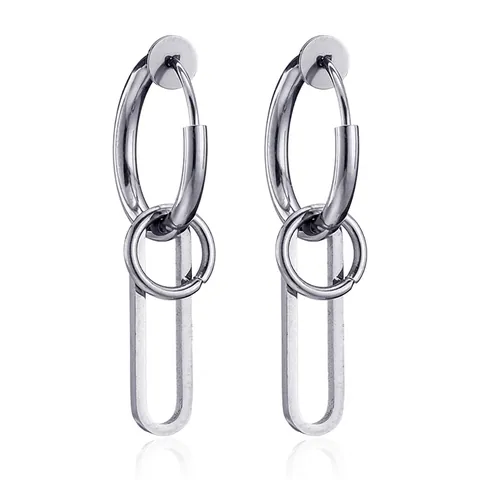 Orecchini A Cerchio Hip Hop Con Pendente Geometrico Ovale Lungo In Acciaio Al Titanio Gioielli Punk Per Uomo Unisex