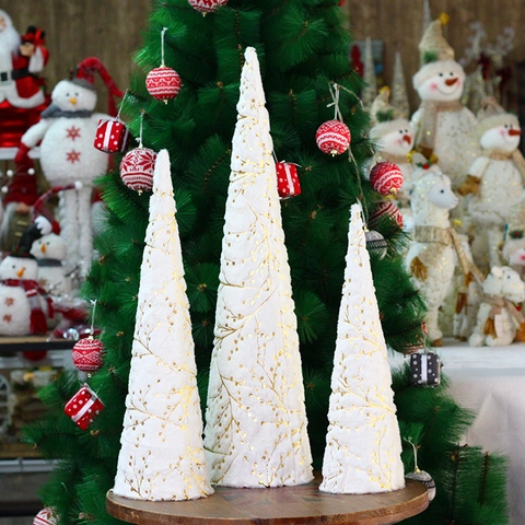 Weihnachtsbaum Kegel Ornamente Weißer Plüschstoff Goldfolie Astmuster Desktop Turm Dekorationen Für Zuhause Feiertag Display