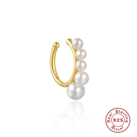 Ear Cuff Minimalista De Plata De Ley 925 Pendientes De Perlas Artificiales Gradiente Sin Perforación En Forma De C Elegante Para Mujeres