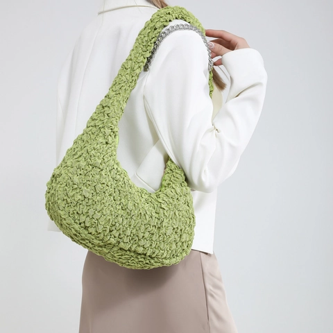 Bolso Hobo Para Mujer Textura Popcorn Gran Capacidad Nube Plisado Bolso De Hombro Nailon Informal Moda
