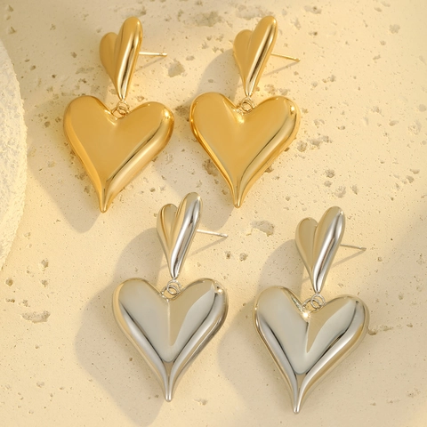 Minimalistische Edelstahl Doppel Herz Tropfen Ohrringe Für Damen Gold Silber Plattiert Mode Geometrische Liebe Herz Anhänger Ohrringe Schmuck