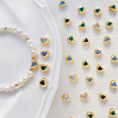 Cuentas Espaciadoras De Corazón Chapado En Oro Cobre Con Circonita Para DIY Pulsera Collar Joyería Accesorios