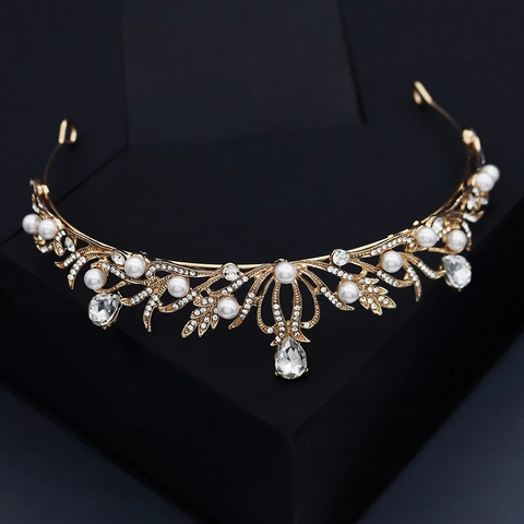 Corona Sposa Barocca Vintage Diadema Lega Bronzo Strass Nero Cristallo Goccia Acqua Copricapo Matrimonio Festa Donne