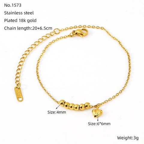 Double Layer Heart Pendant Anklet Stainless Steel 18K Gold Plated Artificial Pearl Foot Chain Jewelry For Women