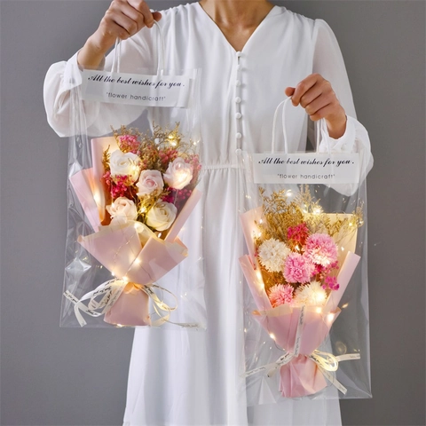 Bouquet Di Fiori Secchi Sapone Rosa Girasole Garofano Con Luci LED E Borsa Regalo Trasparente Regalo Festa Della Mamma