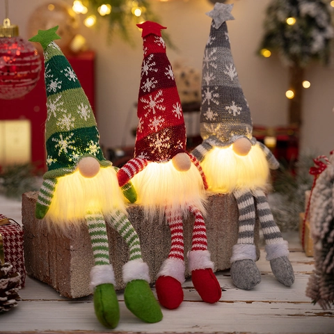 Christmas Faceless Gnome Doll LED Light Knit Snowflake Hat Handmade Plush Scandinavian Forest Old Man Holiday Home Decor