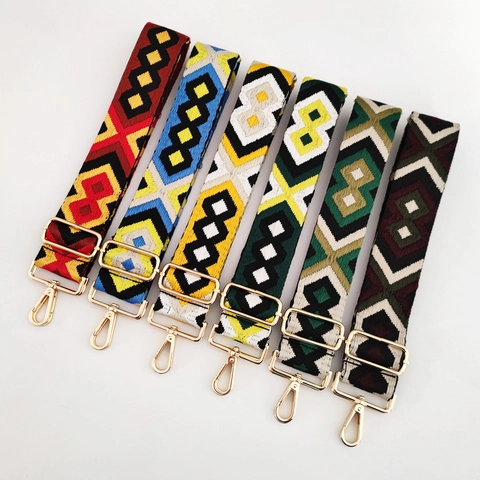 Verstellbarer Breiter Polyester Legierung Bestickt Taschengurt Ethno Geometrischer Rhombus Schultergurt Ersatz Für Handtaschen Damen
