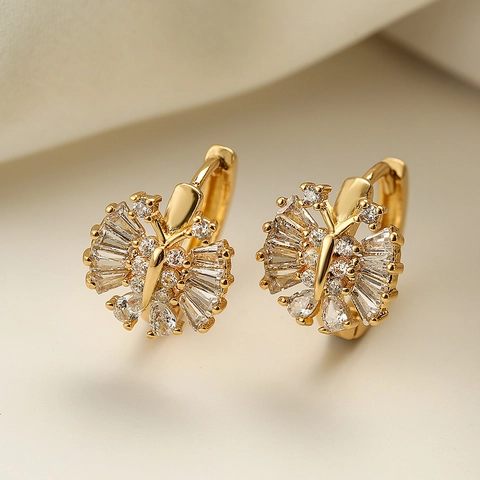 Orecchini Geometrici A Farfalla Cigno Rame Placcato Oro Zirconia Gioielli Di Lusso Eleganti Per Donna
