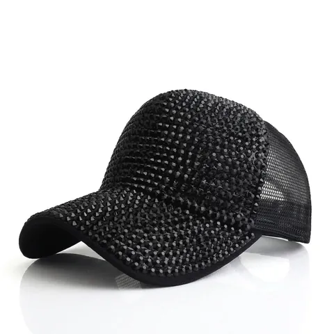 Full Rhinestone Baseball Cap Women Sparkle Glitter Breathable Mesh Trucker Hat Sun Protection Adjustable Luxury Summer