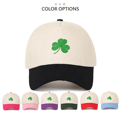 Cotton Baseball Cap Contrast Color Shamrock Embroidery Retro Trucker Hat Adjustable Snapback For Men Women