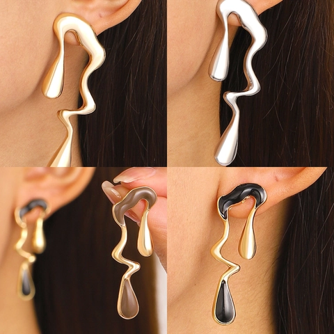 Liquid Metal Earrings Alloy Irregular Water Drop Asymmetric Modern Vintage Style For Women