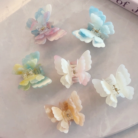 Butterfly Hair Claw Clip Acrylic 3D Double Layer Iridescent Pearlescent Fairy Hair Accessories For Women Girls