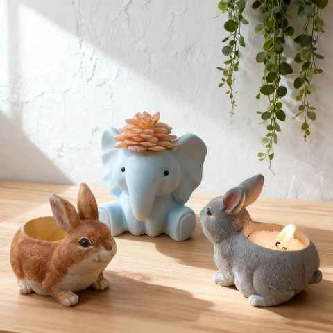 Animal Silicone Mold Rabbit Polar Bear Elephant DIY Flower Pot Candle Cup Pen Holder Crafting Ornament