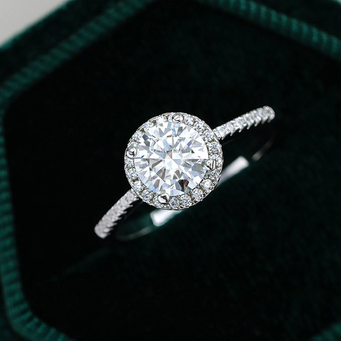 925 Sterling Silver Moissanite Ring For Women Round Cut Halo Engagement Ring Luxurious Jewelry With GRA Certificate