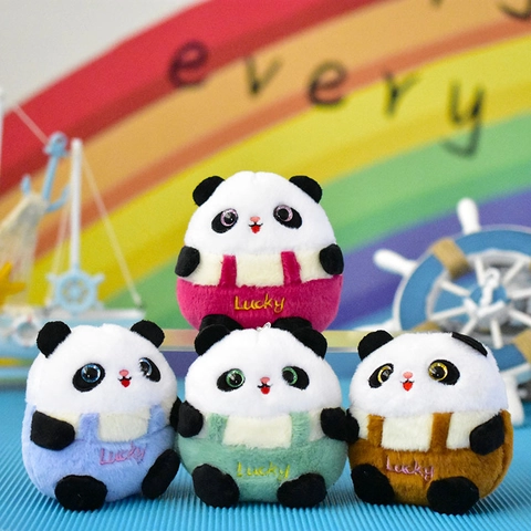 Cute Cartoon Panda Plush Keychain Lucky Embroidery Animal Bag Pendant Doll For Kids Women Car Key Accessories