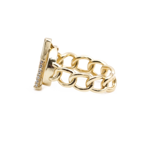 Hollow Chain Ring Copper Micro Pave Zircon OT Buckle Adjustable Hip Hop Style For Women