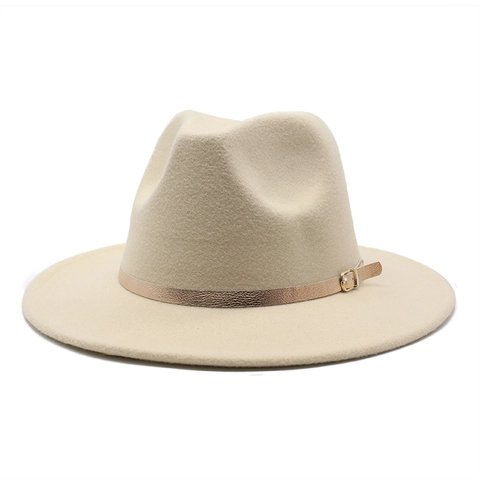 Vintage Wide Brim Fedora Hat Wool Felt Jazz Cap With Metal Buckle Belt Decoration Elegant Outdoor Accessory For Men And Women