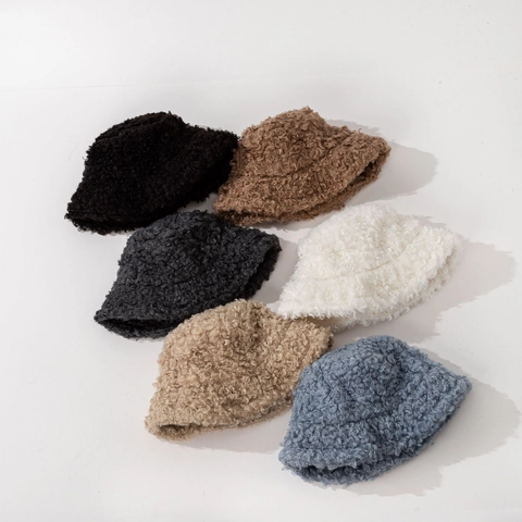 Sombrero De Pescador Lana De Cordero Sherpa Teddy Fleece Cálido Resistente Al Viento Color Sólido Invierno Casual Mujer Hombre