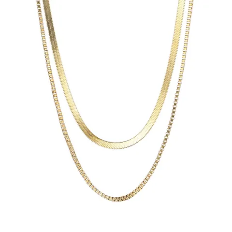 Double Layer Necklace Stainless Steel Gold Plated Snake Chain And Box Chain Minimalist Hip Hop Style For Women