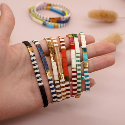 Tila Perlenarmband Buntes Glas Geometrisch Dehnbar Böhmisch Handgefertigt Schmuck Für Damen Herren Stapelbar