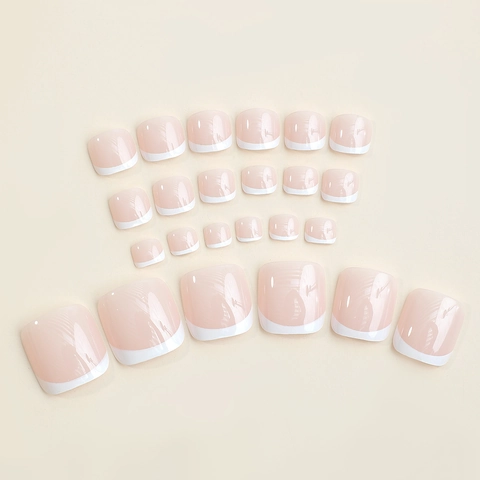 Faux Ongles De Pied Style Français Nude Avec Pointes Blanches Carrés Détachables À Presser Pour Femmes