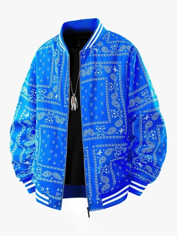 Veste Bomber Homme Imprimé Paisley Bandana Streetwear Blouson Varsity Fermeture Éclair Outwear Polyester Léger Style Rétro Hip Hop