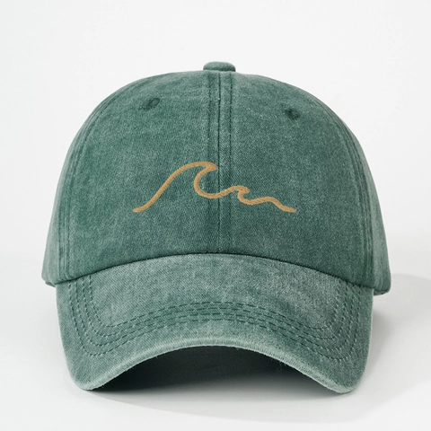 Gorra De Béisbol De Algodón Lavado Bordado De Ola Ajustable Protección Solar Exterior Vintage Dad Hat Unisex