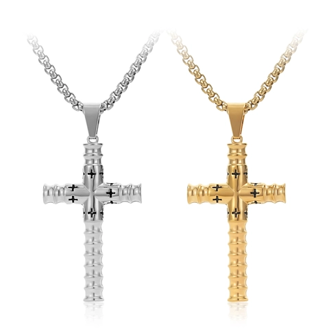 Kruis Hanger Ketting Titanium Staal Cilindrisch Religieus Hip Hop Sieraden Voor Heren Dames