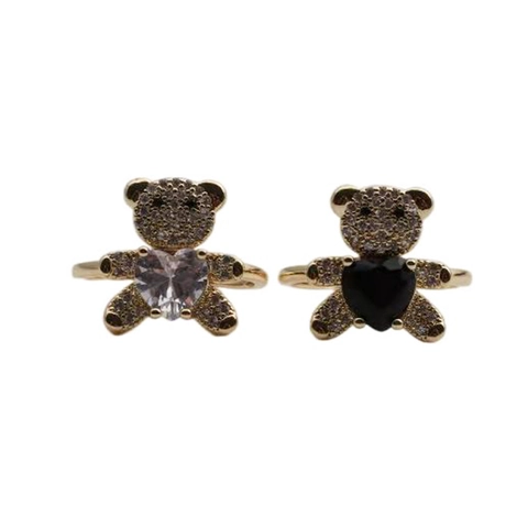 Bär Offener Ring Kupfer Vergoldet Herz Zirkon Pavé Verstellbares Band Schmuck Für Frauen