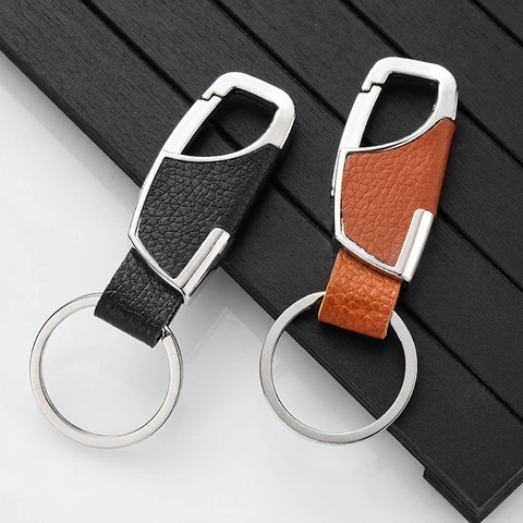 Business Car Keychain Zinc Alloy Lychee Grain Leather Metal Hook Key Ring For Men Waist Hanging Minimalist Style
