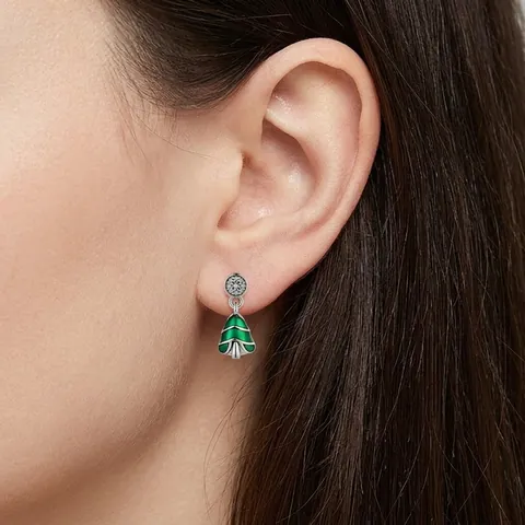 925 Sterling Silver Christmas Tree Stud Earrings Green Enamel Zirconia Inlaid Oxidized Silver Earrings Jewelry For Women Gift