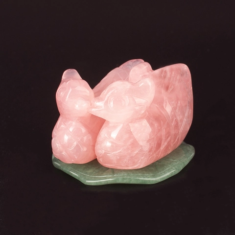 Natural Rosenquarz Mandarinenten Figuren Aventurin Lotusblatt Basis Handgeschnitzte Kristall Stein Tier Ornamente Dekor