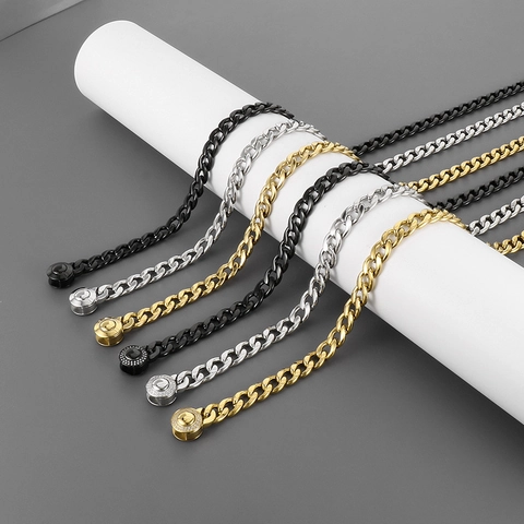 Collana A Catena Cubana In Acciaio Inossidabile Per Uomo Stile Hip Hop Punk Con Fibbia In Rhinestone
