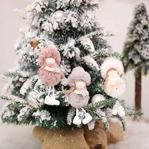Addobbi Natalizi Bambola Angelo Peluche Ecopelliccia Statuetta Ragazza Da Appendere Per Albero Di Natale Decorazione Festa Casa Stella Cuore