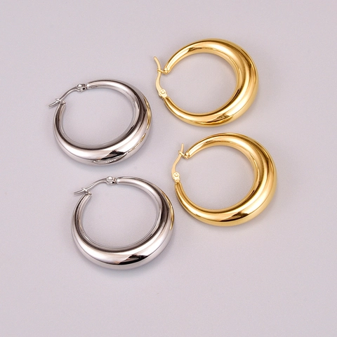 Orecchini A Cerchio Spessi Acciaio Inossidabile 316L Placcato Oro 18K Forma Mezzaluna Retrò Francese Gioielli Per Donne