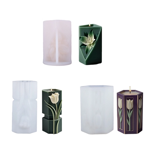 3D Relief Flower Silicone Mold For DIY Scented Candle Making Geometric Lily Tulip Calla Lily Plaster Ornament Soap Mold Home Decor Crafting Tool