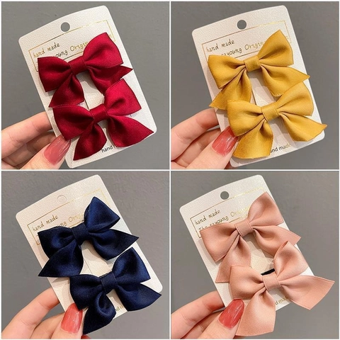 Handmade Satin Bow Hair Clips For Girls Kids Sweet Ribbon Hairpins Side Clip Headwear Accessories Decorative