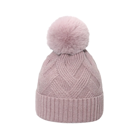 Dames Winter Gebreide Muts Beanie Met Kunstbont Pompon Dikke Warme Acryl Kabelbrei Outdoor Casual Hoofddeksel